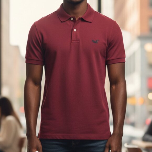Hollister Men's Burgundy Short Sleeve Polo Shirt - Picture 1 of 4